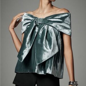 Mare Mare Anthropologie Velvet Off-Shoulder Bow Top Feminine Coquette Women's S